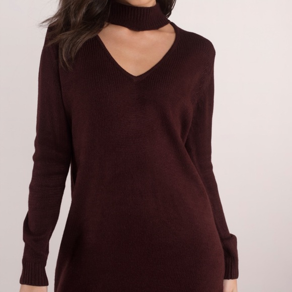 Tobi Dresses & Skirts - TOBI Teva Sweater Dress Choker Cut Out Wine New